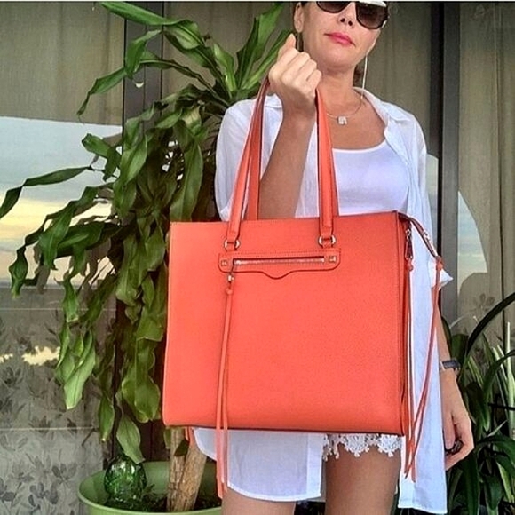 Rebecca Minkoff Side Zip Expandable Large Leather Tote in Flame NWT - Picture 3 of 14